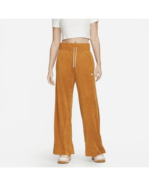 Nike Sportswear Highwaisted Wideleg Terry Pants In Brown, Lyst
