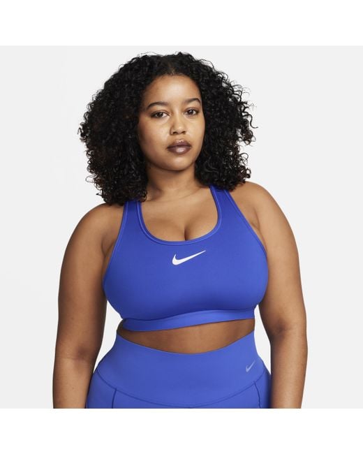 Nike Blue Swoosh High-support Non-padded Adjustable Sports Bra Polyester