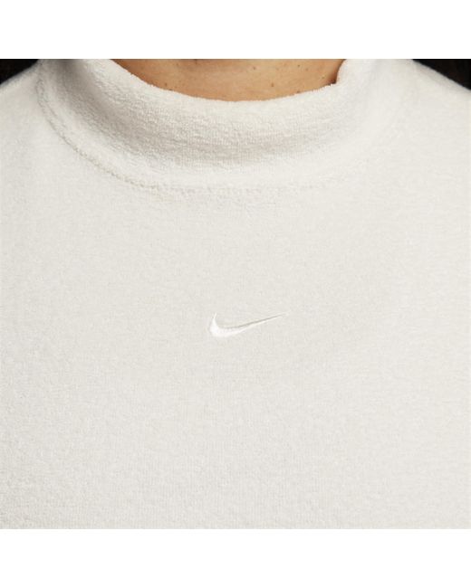 Nike White Sportswear Phoenix Plush Slim Mock-neck Long-sleeve Cropped Cozy Fleece Top