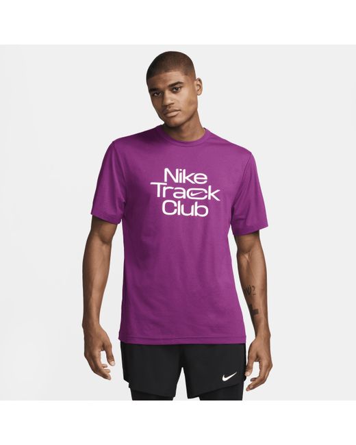 Nike Purple Track Club Dri-fit Short-sleeve Running Top Polyester for men