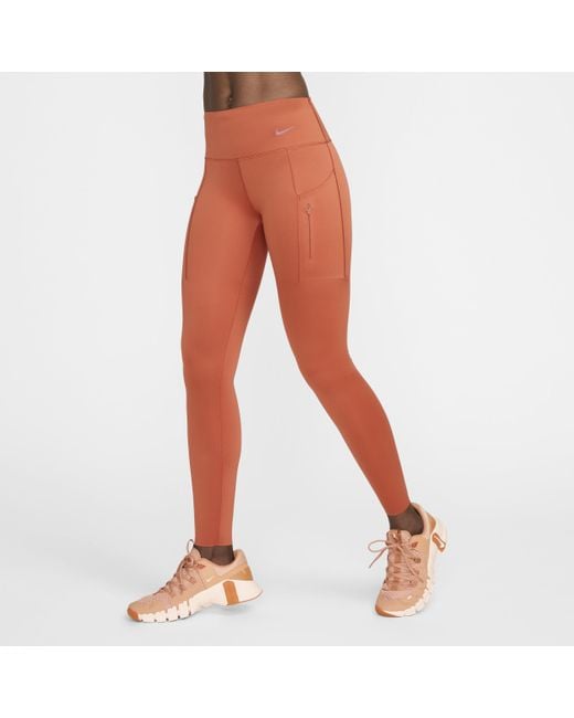 Nike Red Go Firm-support Mid-rise Full-length leggings With Pockets