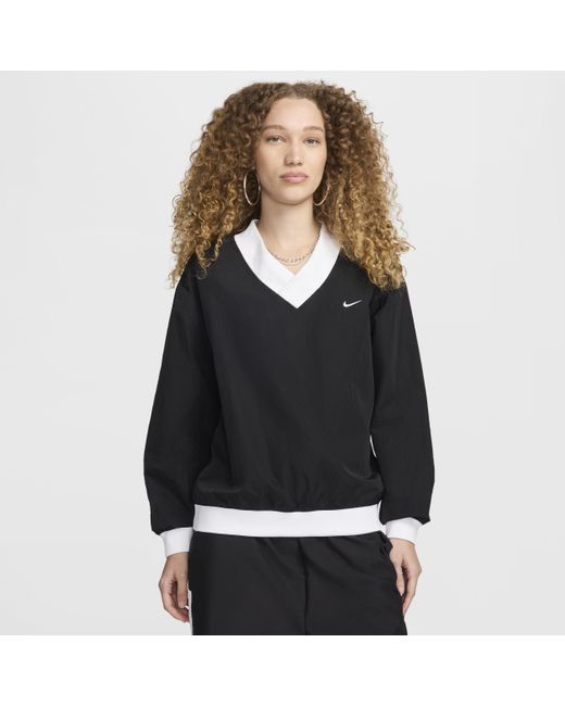 Nike Black Sportswear Essential Loose Uv Woven Long-Sleeve V-Neck Top
