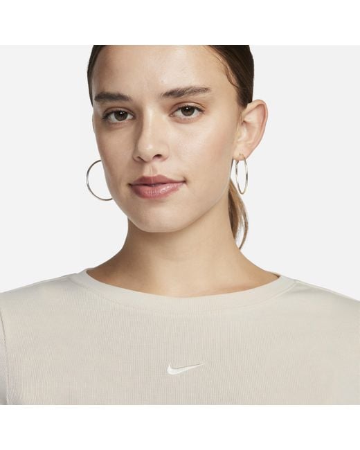 Nike Sportswear Essential Ribbed Long-sleeve Mod Crop Top in Gray | Lyst