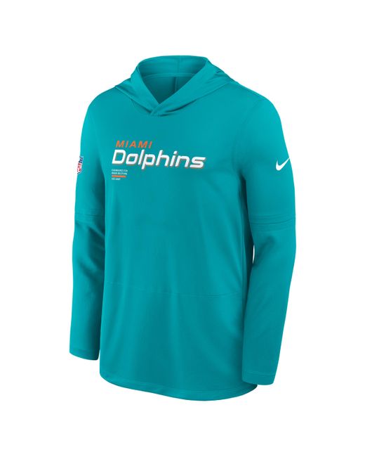 Nike Blue Miami Dolphins Pure Fury Sideline Dri-Fit Nfl Long-Sleeve Hooded Top for men