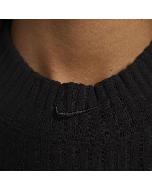 Nike Black Sportswear Chill Knit Tight Mock-neck Ribbed Cropped Tank Top