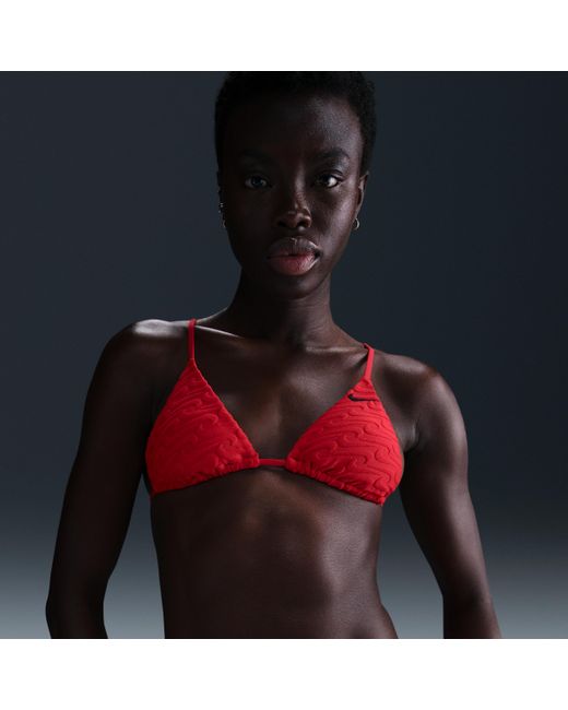Nike Red Swim Swoosh Link Terry Triangle Bikini Top