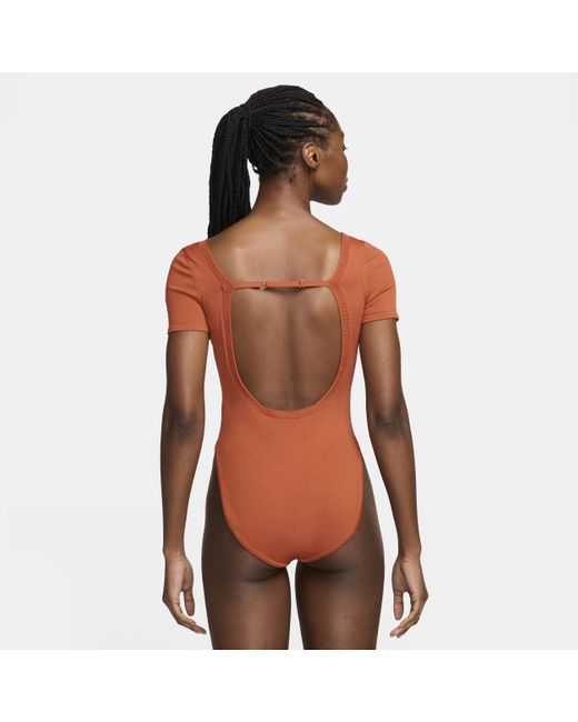 Nike Brown Sportswear Chill Knit Tight Sweater Short-sleeve Bodysuit