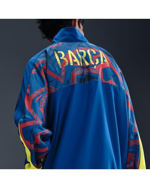 Nike Blue Fc Barcelona Starting 5 Fourth Soccer Woven Jacket for men