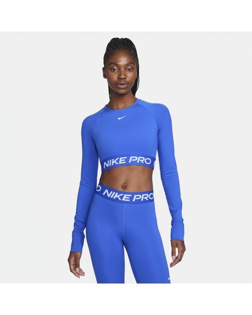Nike Pro Dri-fit Korte Top Met Lange Mouwen in het Blue