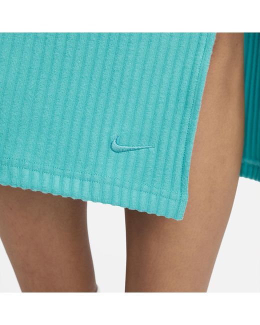 Nike Blue Sportswear Chill Knit Slim Ribbed Midi Skirt