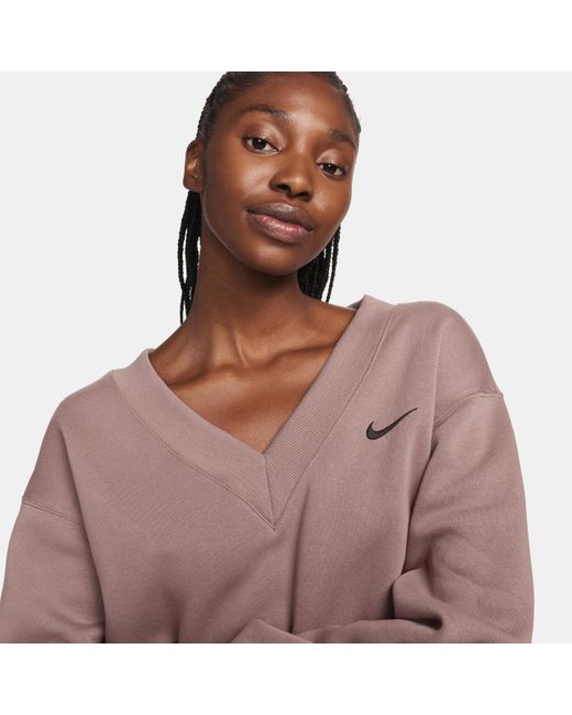 Nike Brown Sportswear Phoenix Fleece Cropped V-neck Top Polyester