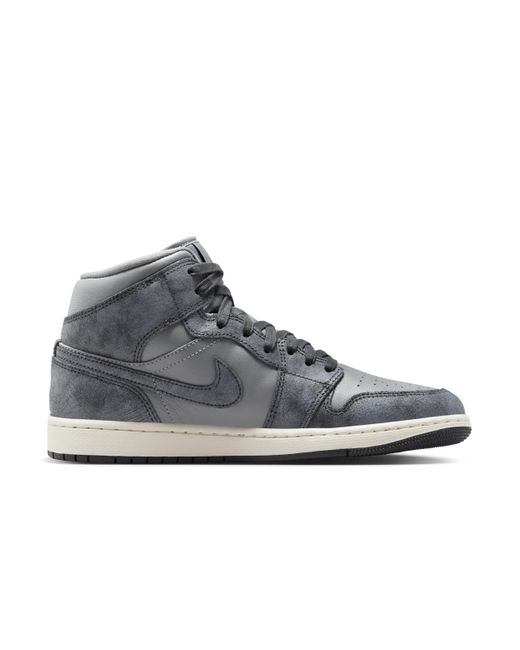 Nike Gray Air Jordan 1 Mid Se Shoes Leather