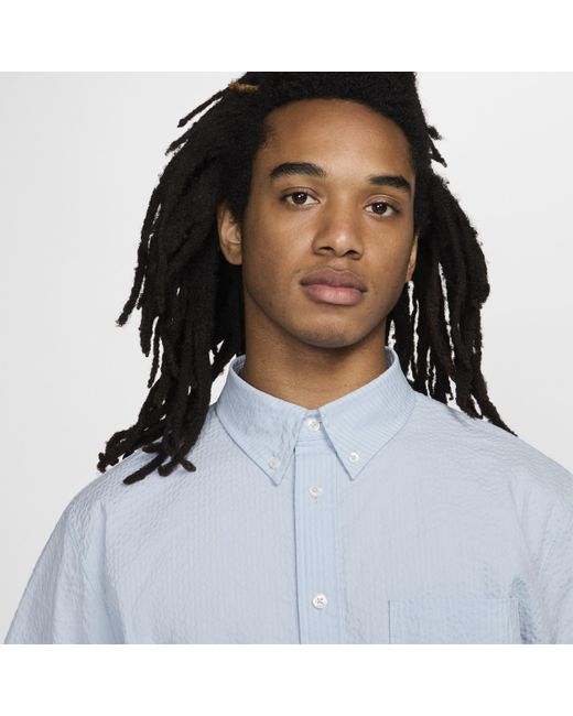 Nike Blue Life Short-sleeve Seersucker Button-down Shirt Polyester for men