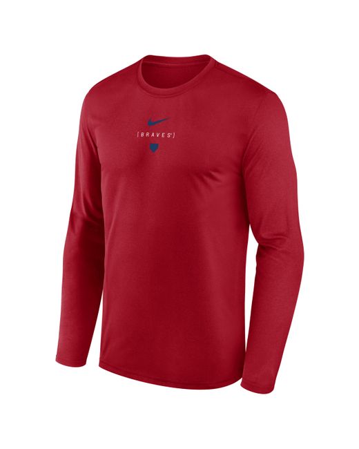 Nike Red Atlanta Braves Large Swoosh Back Legend Dri-fit Mlb T-shirt for men