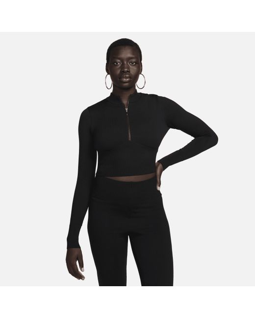 Nike Black Sportswear Chill Knit Slim Long-sleeve Cropped Jumper 1/2-zip Top