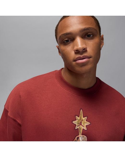 Nike Red Brooklyn Fleece Crew-Neck Sweatshirt for men