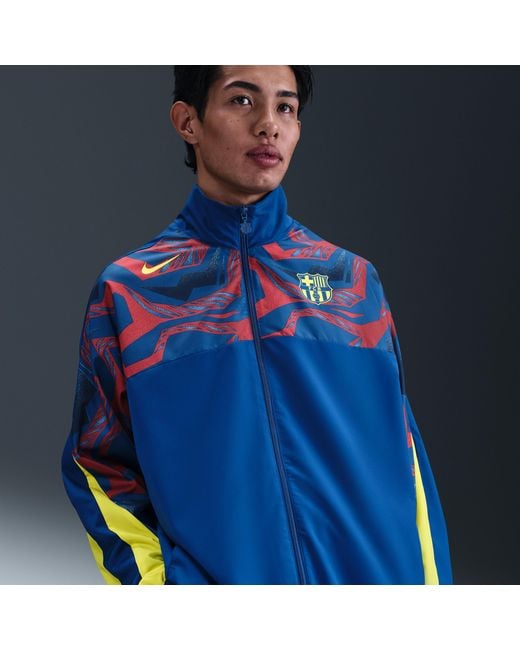 Nike Blue Fc Barcelona Starting 5 Fourth Soccer Woven Jacket for men