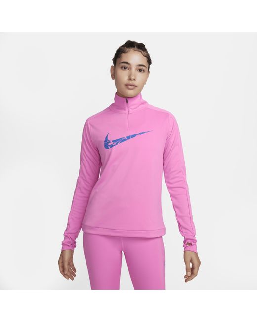 Nike Pink Swoosh Dri-fit 1/4-zip Mid Layer