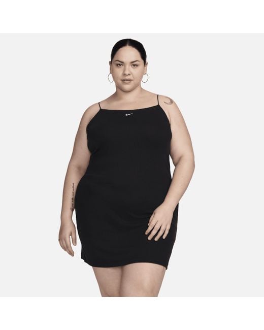 Nike Sportswear Chill Knit Tight Mini-rib Cami Dress (plus Size) in Black