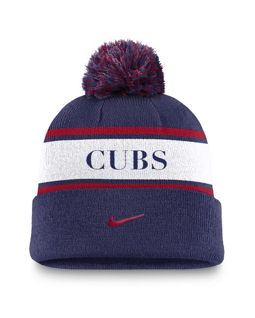 Nike Blue Chicago Cubs Team Stripe Peak Mlb Cuffed Pom Beanie for men