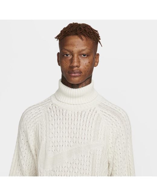 Nike Life Cable Knit Turtleneck Sweater in White for Men | Lyst UK