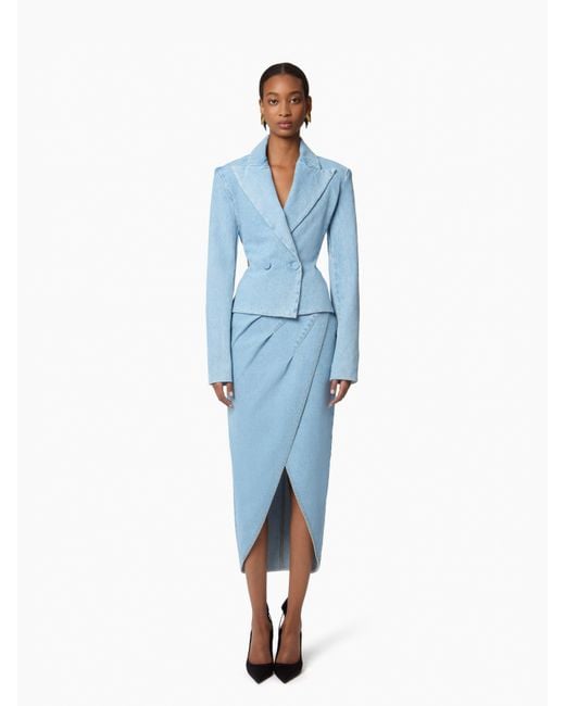Nina Ricci Blue Slit Draped Midi Skirt