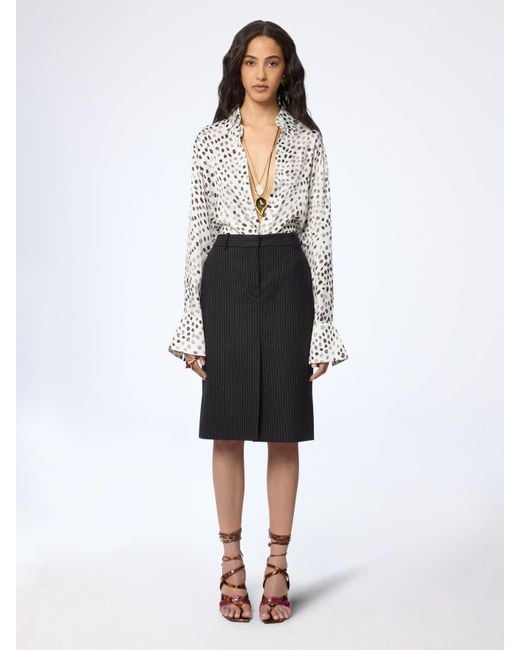Nina Ricci White Polka Dot Satin Shirt With Bell Cuffs