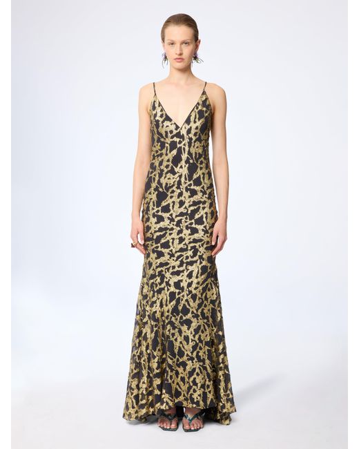 Nina Ricci Metallic Long Marbled Silk Dress