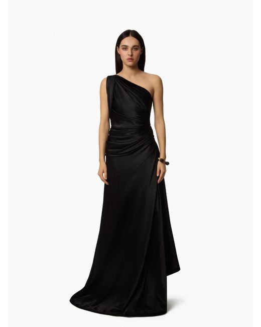 Nina Ricci Black Long Asymmetric Satin Dress