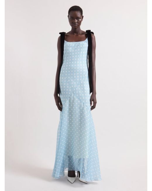 Nina Ricci Blue Ice Polka Dots Silk Mermaid Dress