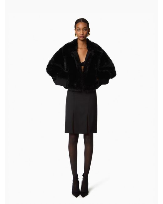 Nina Ricci Black Boxy Faux Fur Coat