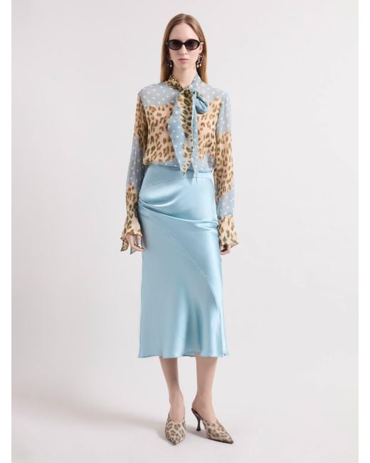 Nina Ricci Blue Ice Asymmetrical Satin Skirt