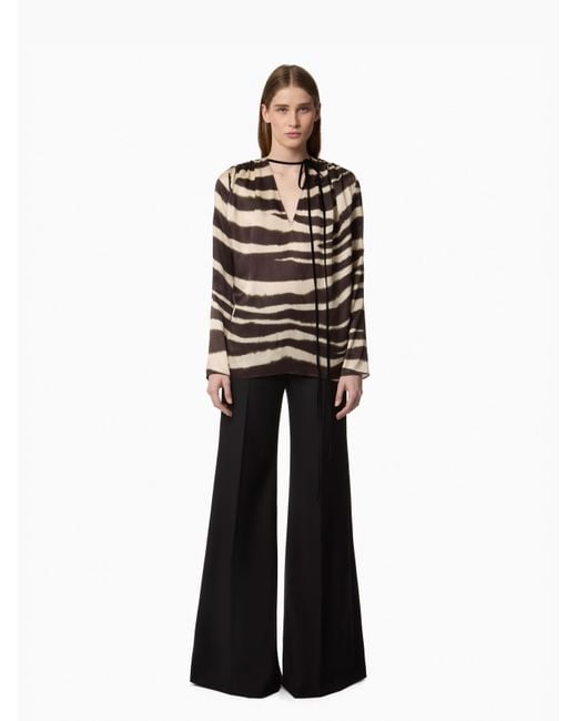Nina Ricci White Zebra-Print Long-Sleeved Satin Blouse