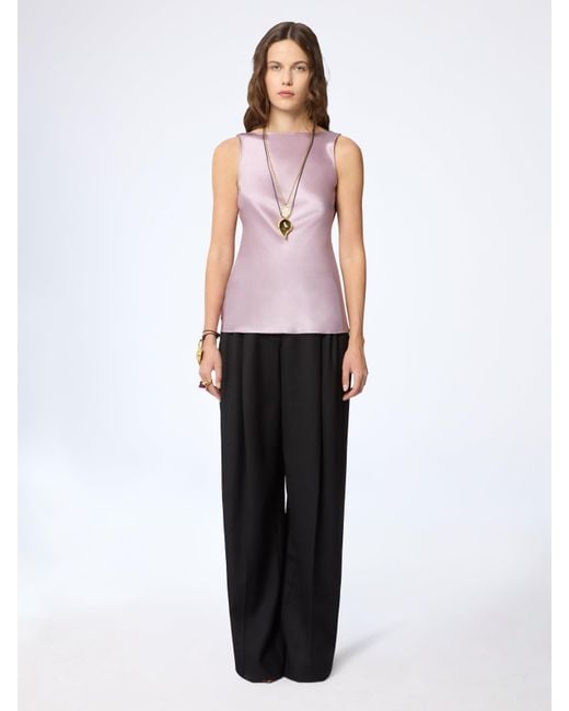 Nina Ricci White Mauve Halterneck Drapped Silk Satin Top