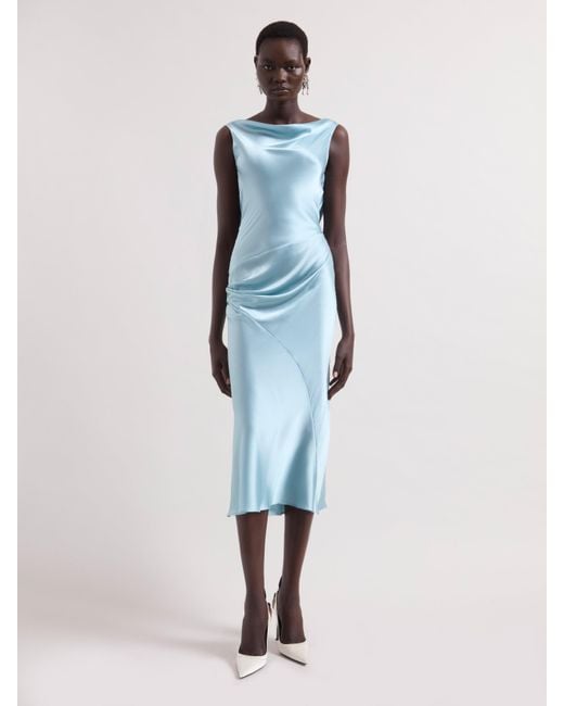 Nina Ricci Blue Ice Asymmetrical Satin Dress