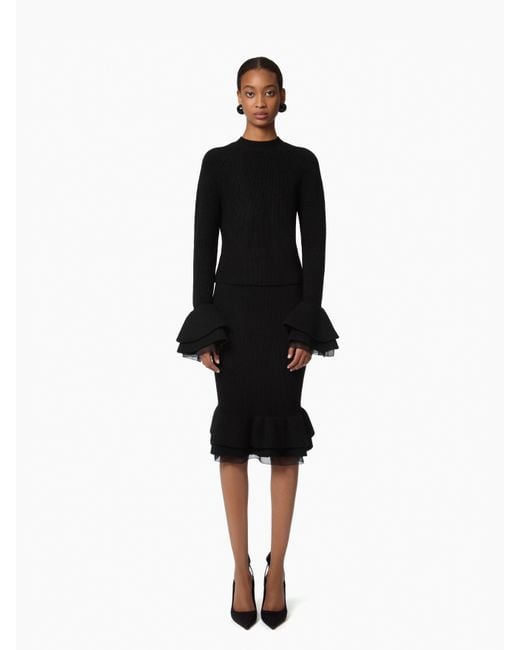 Nina Ricci Black Midi Ruffled Wool Skirt