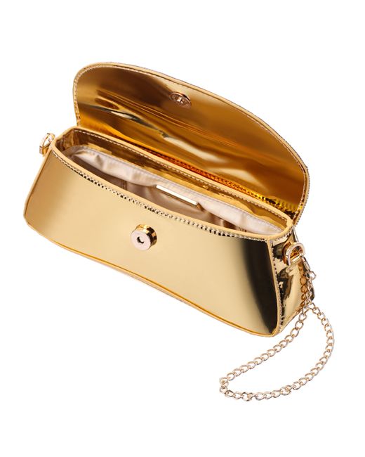 Nina Joselyn-gold Crystal Flap Mirror Metallic Patent Clutch Bag