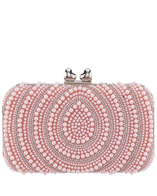 Nina Pink Kendra-rose Mist Beaded/crystal Minaudiere With Double Hearts Clasp