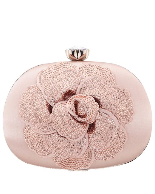Nina Pink Flores-pearl Rose crystal Embellished Flower Minaudiere
