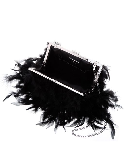 Nina Alana-black All Over Feather Frame Clutch