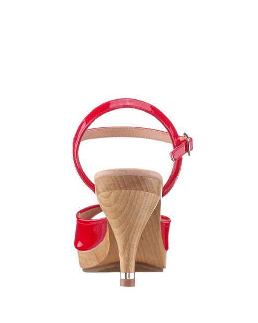 Nina Rock-cherry Red Instep Strap Sandal On A Wooden Bottom