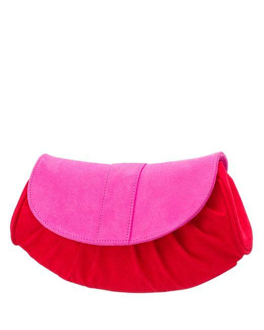 Nina Brendyl-poppy Red/bright Pink Faux Suede Flap Clutch