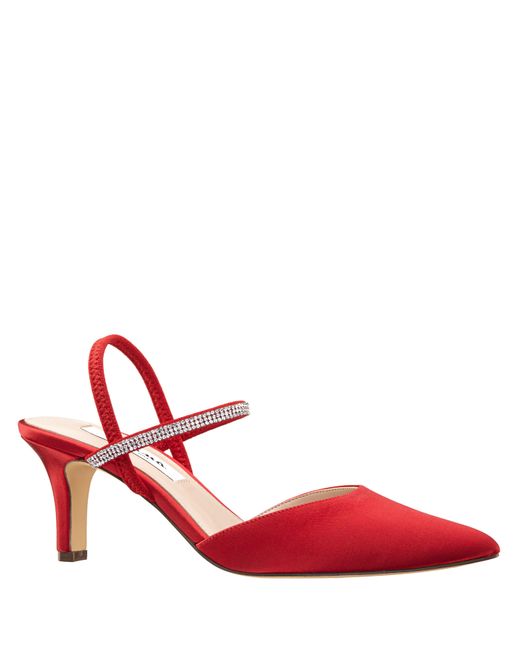 Nina Billie-women's Red Rouge Satin Mid-heel Closed-toe Pump