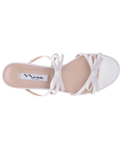 Nina White Gaby-ivory Mid-heel Slide With Bows On A Block Heel