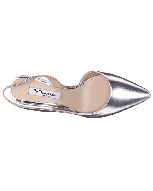 Nina Nina60s-women's Silver Metallic Foil Mid-heel Slingback Classic Pump