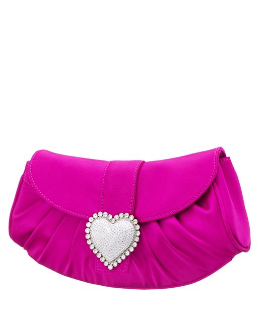 Nina Purple Apolina-parfait Pink crystal Heart Adorned Clutch