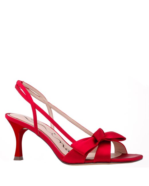 Nina Lizette-red Satin Bow Mid-heel Sandal