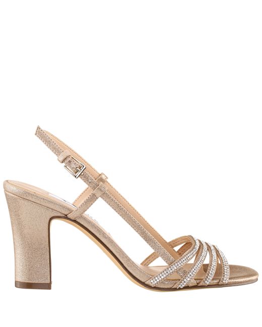 Nina Avaley-taupe Metallic Suedette With Crystals High Heel Slingback Sandal