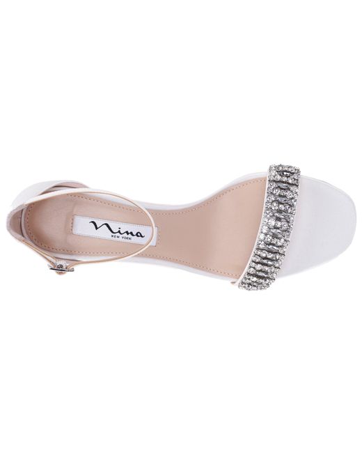 Nina Pink Britany-ivory Satin W/crystals Mid-heel Sandal