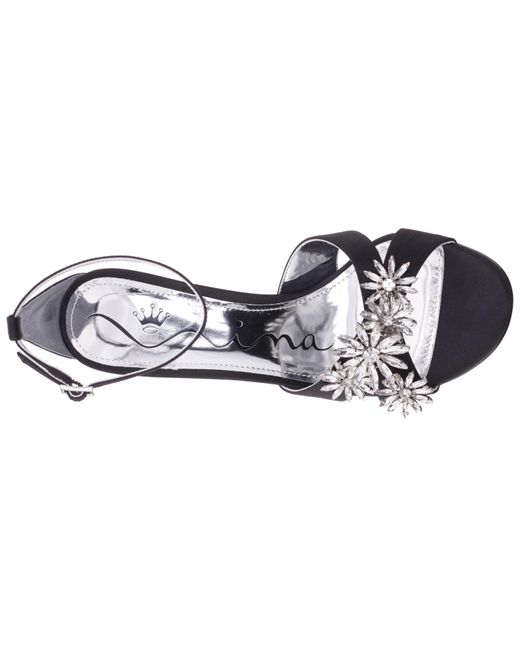 Nina Metallic Dawn-black Satin High-heel Embellished Sandal